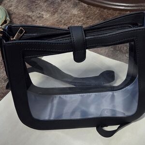 Clear Vinyl Crossbody Bag with Black Trim
